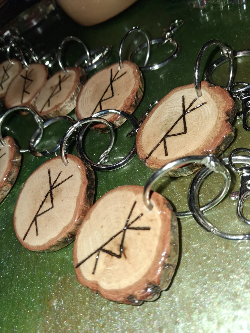 Safe Travels Bind Rune Wood Keychain